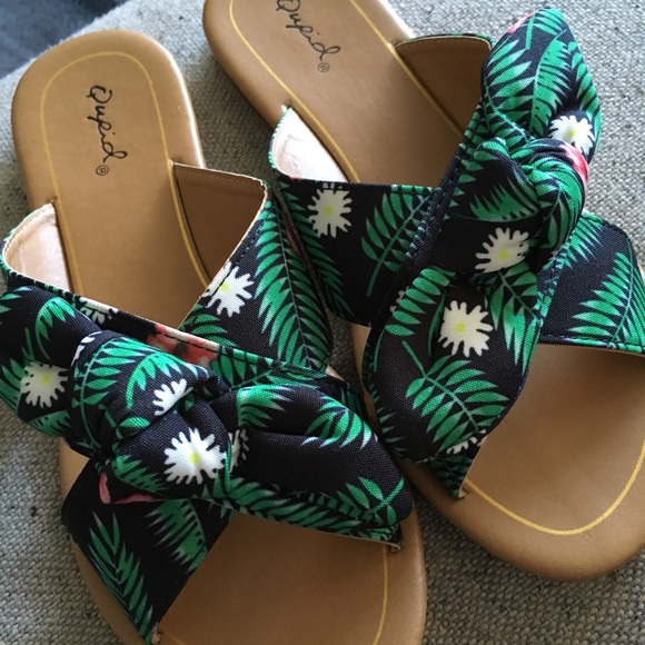 🌴Last Pair🌴Tropical Bow Slip On Sandals/Mules - Picture 3 of 8